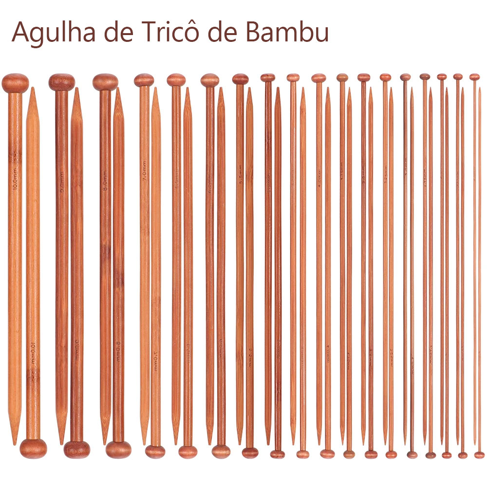 Agulha de Tricô de Bambu 36cm - 18 pares de agulhas