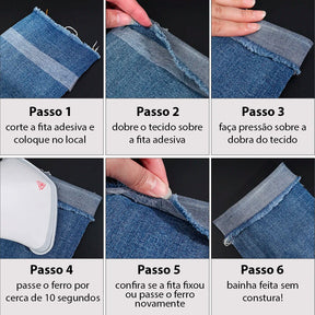 fita adesiva tecido, fita duplaface tecido, fita para bainha, costura sem linha fazer bainha sem costura, bainha fácil